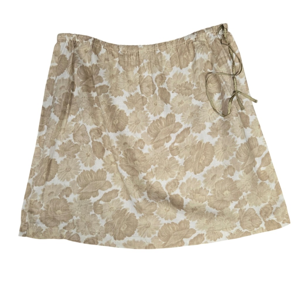 J.Crew 100% Linen Elastic Waist Mini Skirt Unlined Floral Beige Women's Size M